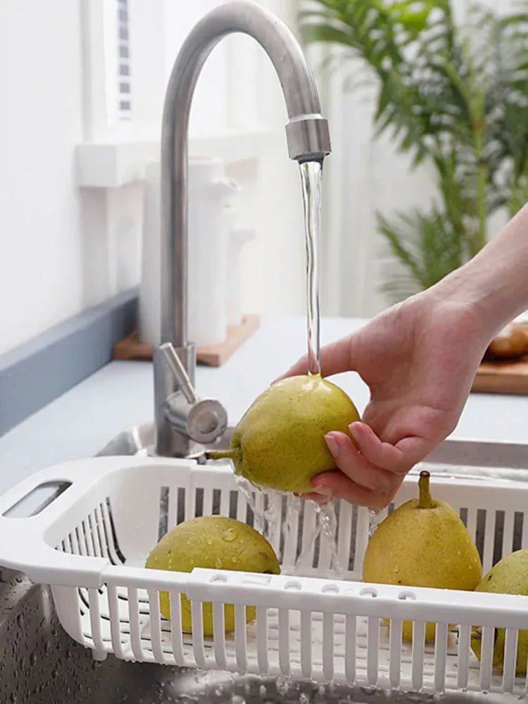 Essentials House Over The Sink Colander Strainer Basket - Wash Vegetables and Fruits, Drain- Extendable Kitchen Accessories