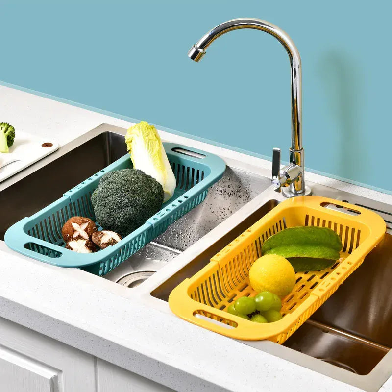 Essentials House Over The Sink Colander Strainer Basket - Wash Vegetables and Fruits, Drain- Extendable Kitchen Accessories