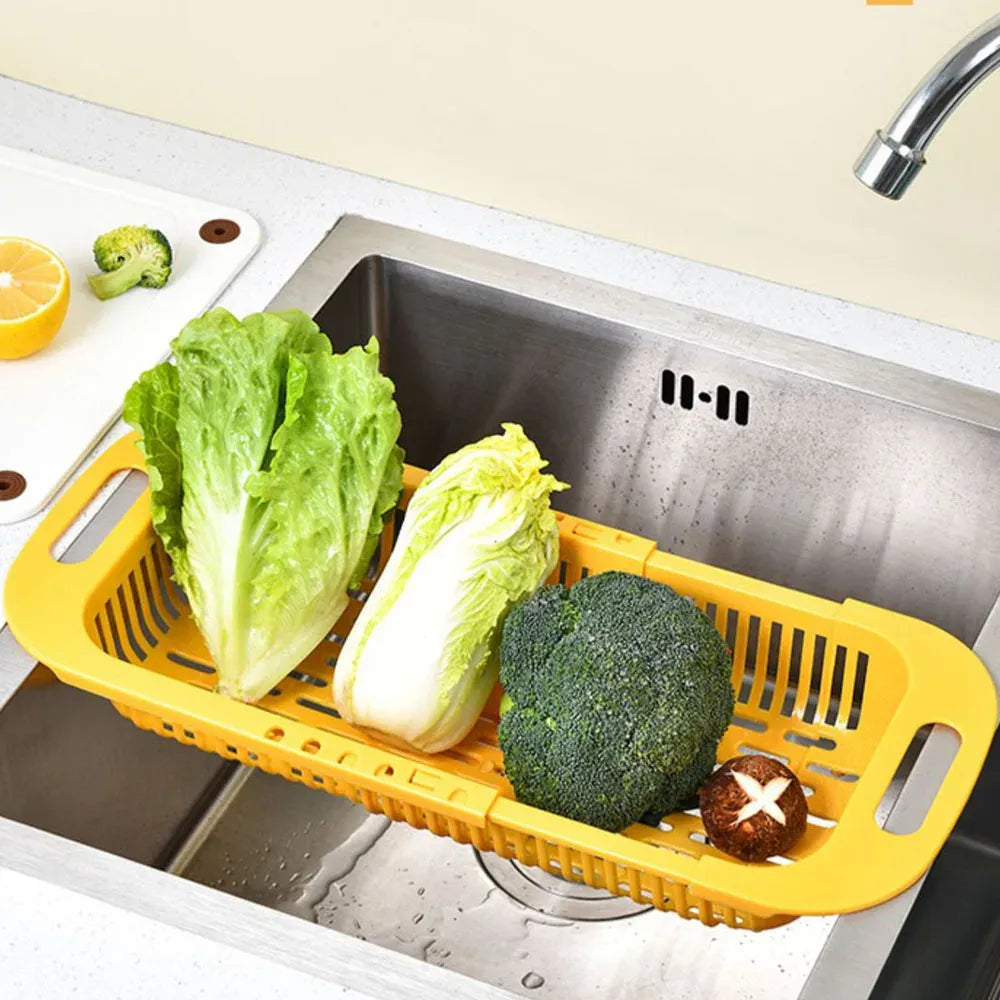 Essentials House Over The Sink Colander Strainer Basket - Wash Vegetables and Fruits, Drain- Extendable Kitchen Accessories