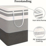 Freestanding gray laundry hamper with reinforced wire frame