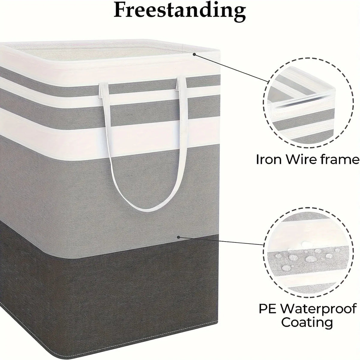 Freestanding gray laundry hamper with reinforced wire frame
