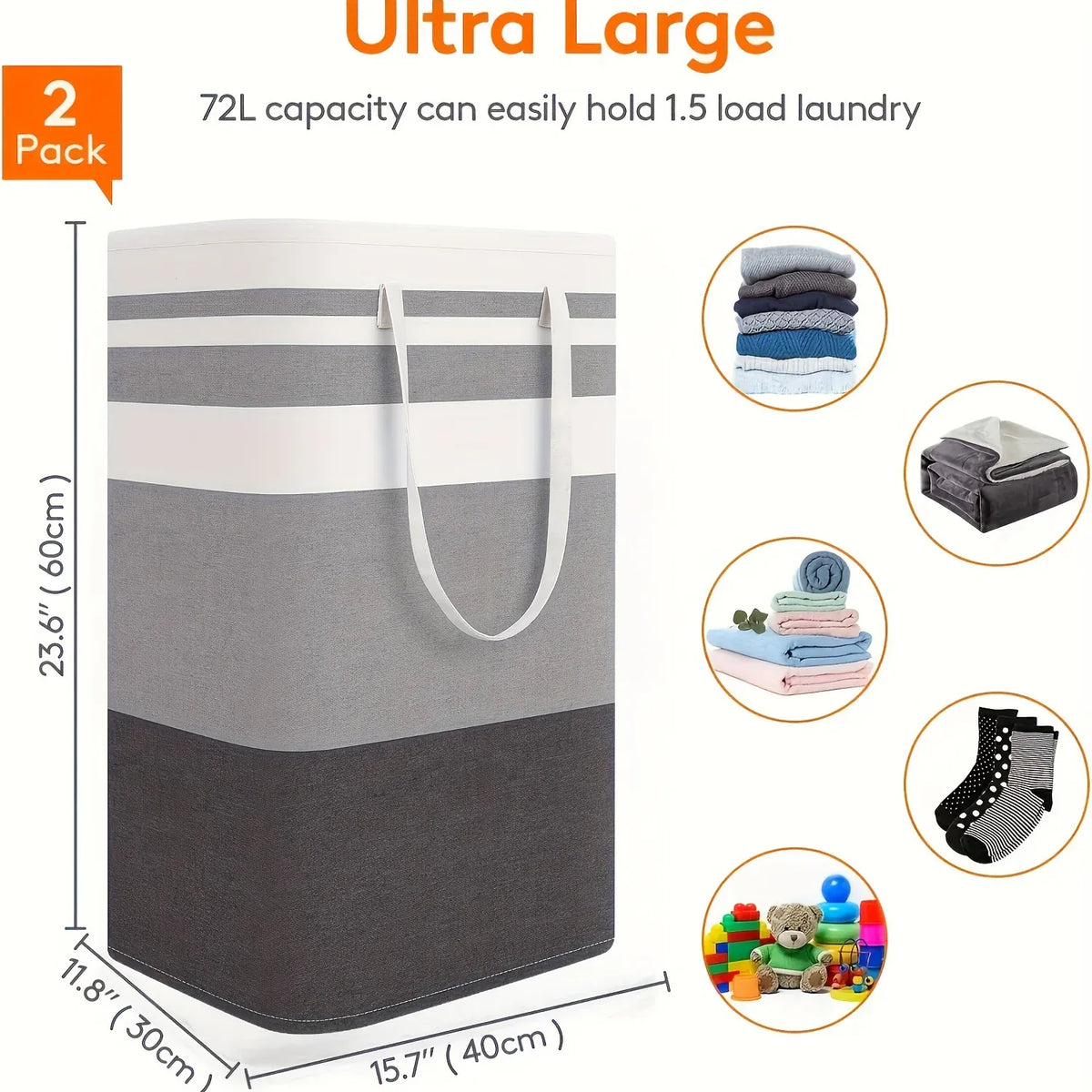 Alternate view of extra-large foldable laundry hamper with side handles