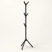 Black freestanding coat rack with tripod base