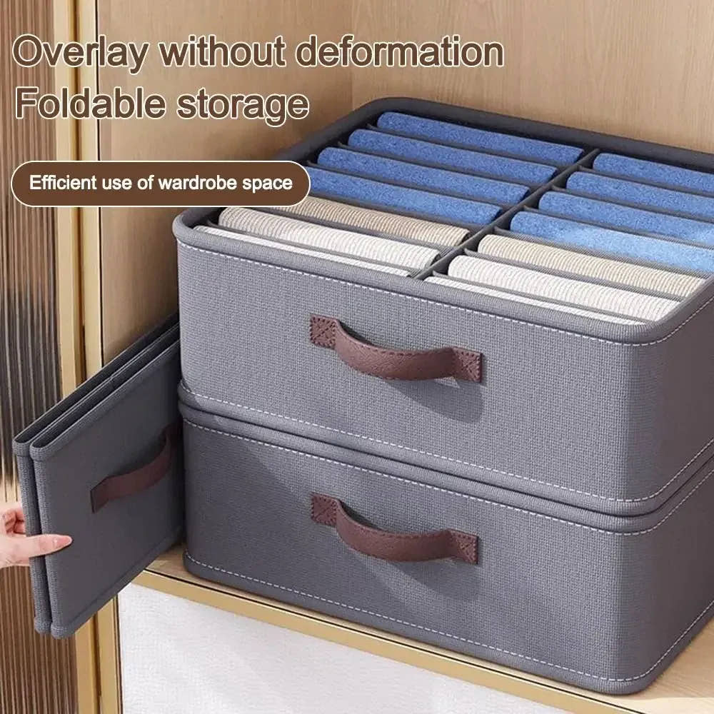 Foldable drawer organizers stacked inside a wardrobe