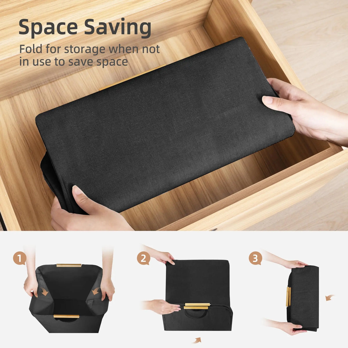 Foldable laundry basket collapsing flat for storage