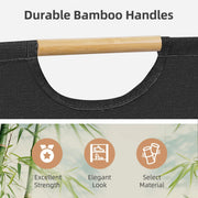 Bamboo handle and fabric details of the foldable laundry basket