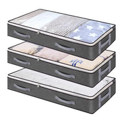 Three foldable under-bed storage bags with clear windows