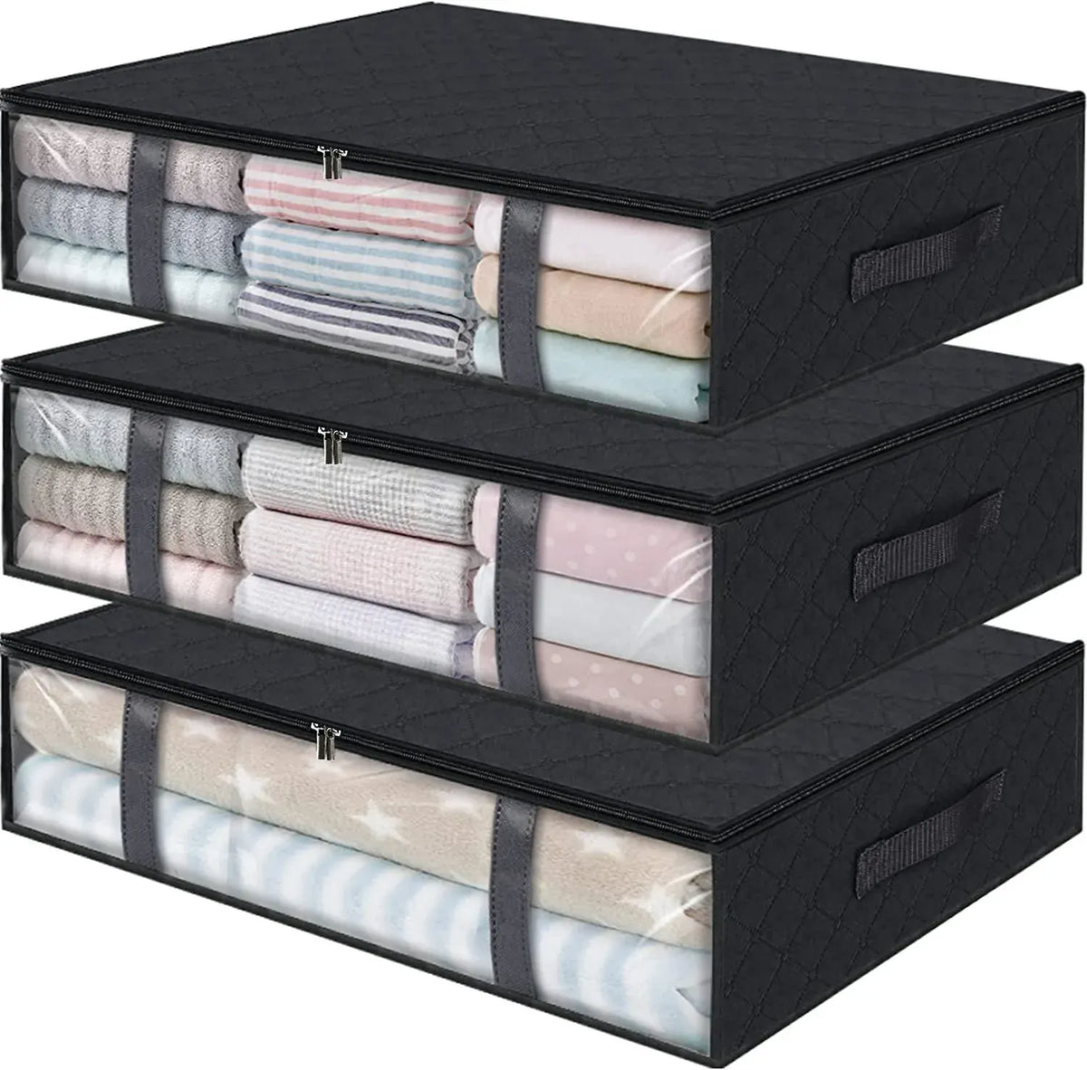 Foldable under-bed storage bag with clear viewing window