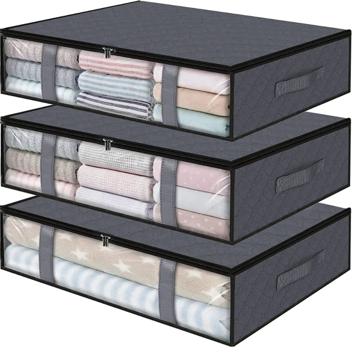 Foldable under-bed storage bag with clear viewing window