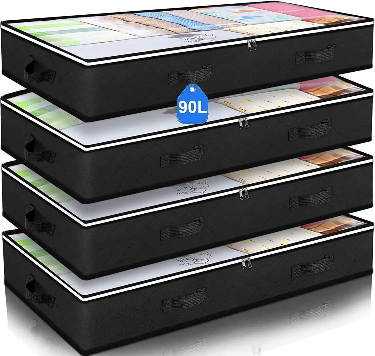 Foldable under-bed storage bag with clear viewing window