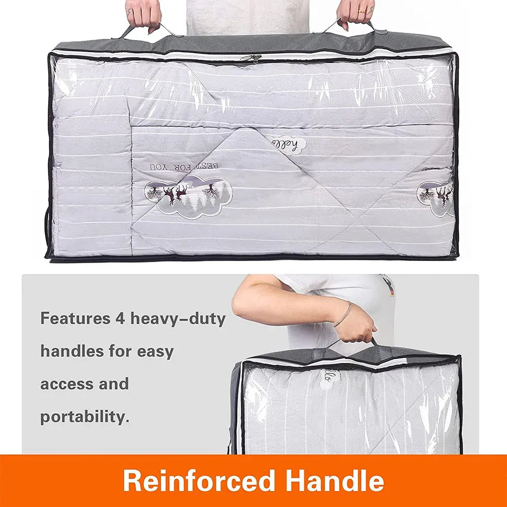 Foldable under-bed storage bag with clear viewing window