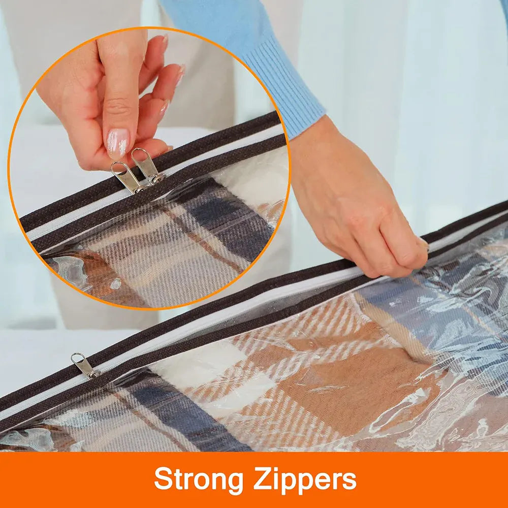 Foldable under-bed storage bag with clear viewing window