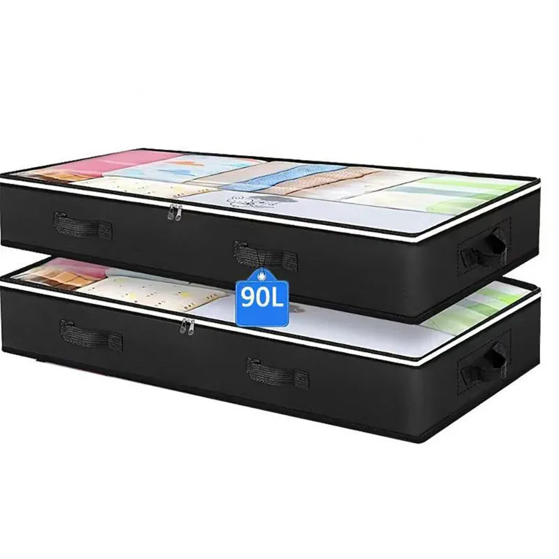 2-pack large black under-bed storage bags with clear windows