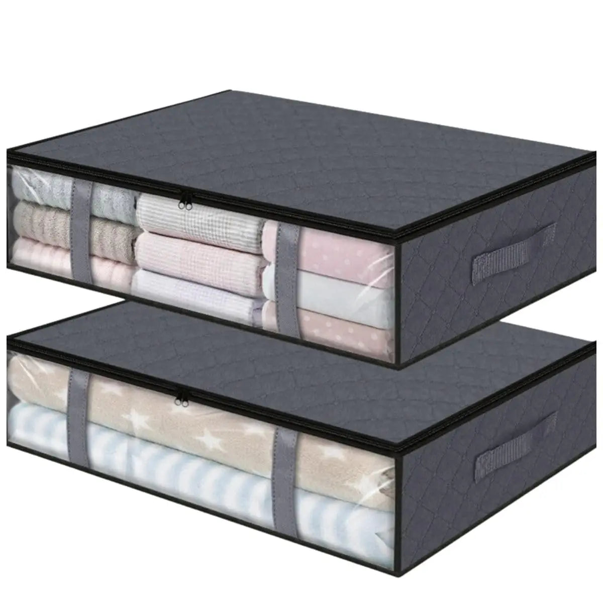 2-pack medium gray under-bed storage bags with clear windows
