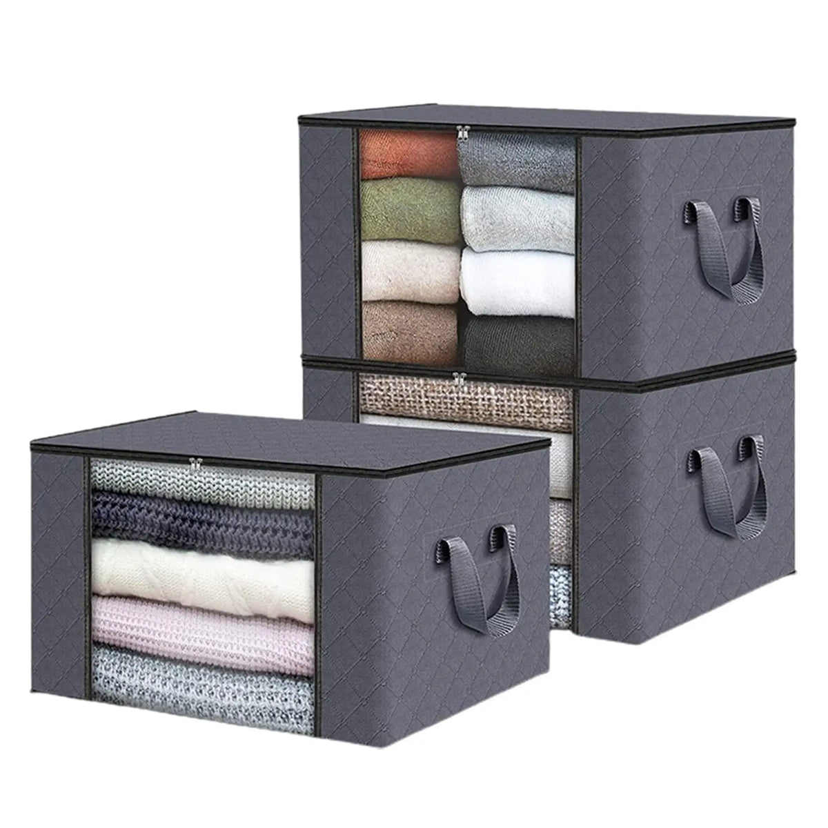 3-pack small gray under-bed storage bags with clear windows