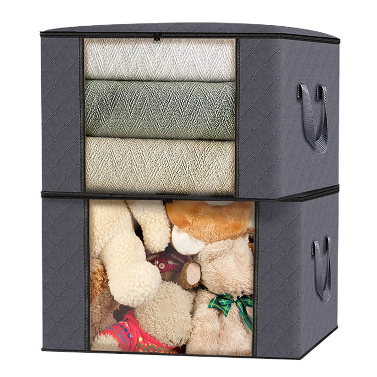2-pack small gray under-bed storage bags with clear windows