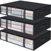3-pack medium black under-bed storage bags with clear windows