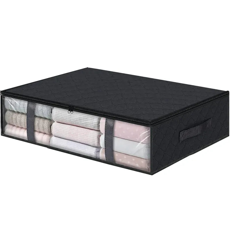 medium black under-bed storage bag with clear window