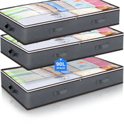 3-pack large gray under-bed storage bags with clear windows