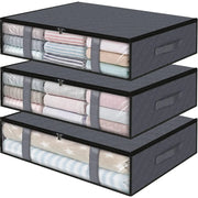 3-pack medium gray under-bed storage bags with clear windows