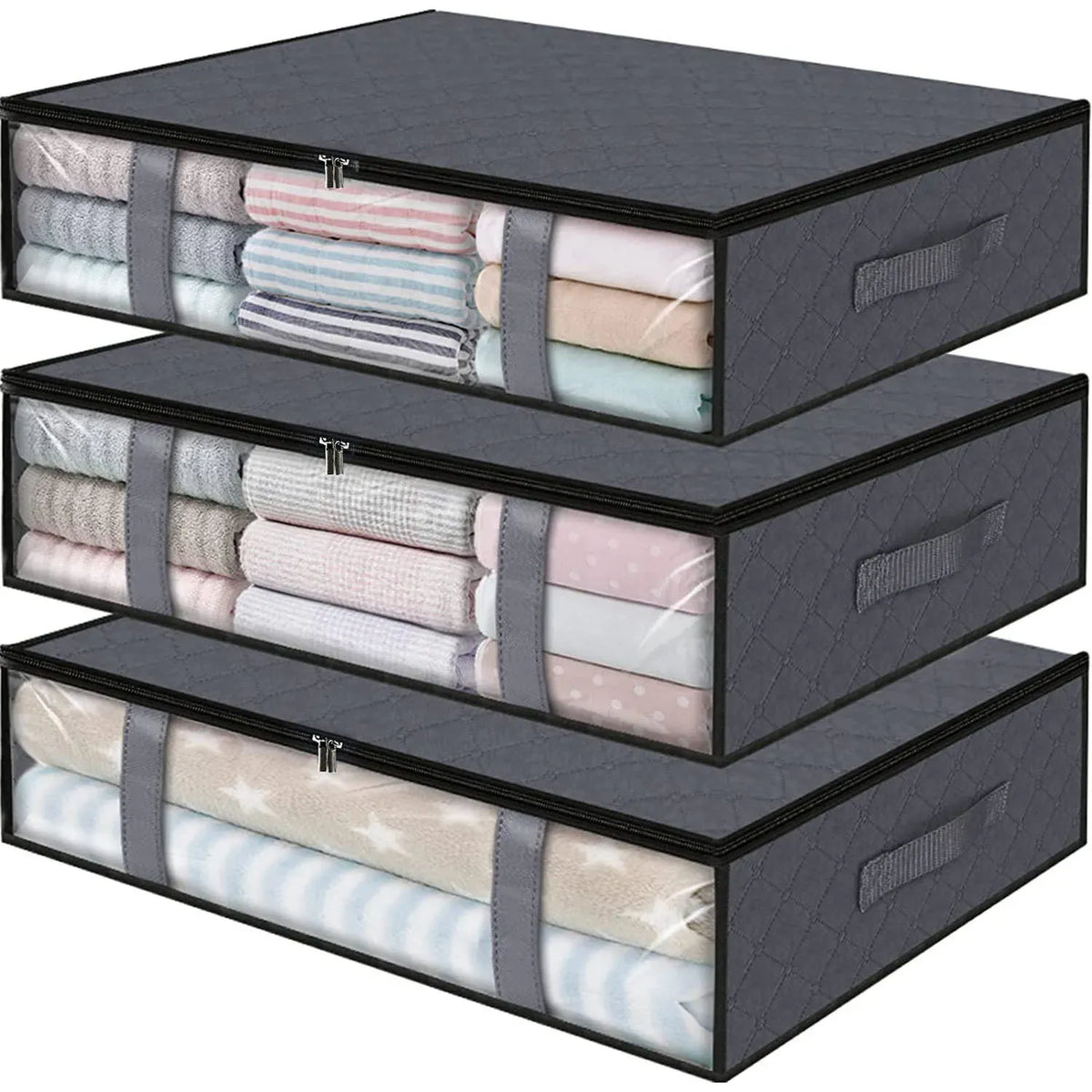 3-pack medium gray under-bed storage bags with clear windows
