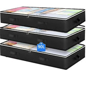 3-pack large black under-bed storage bags with clear windows
