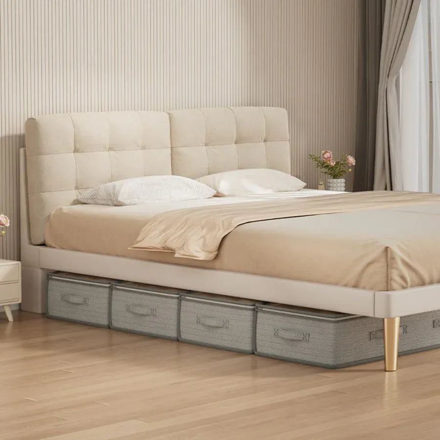 Alternate view of light green under-bed storage bin with clear window