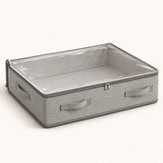 Grey herringbone under-bed storage bin with clear lid