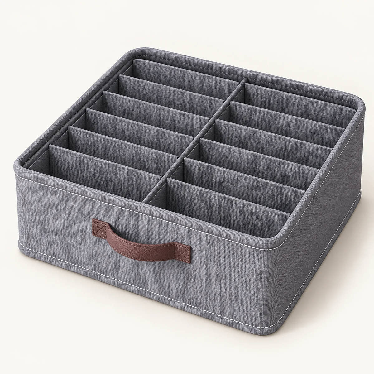 Grey drawer organizer with 14 compartments