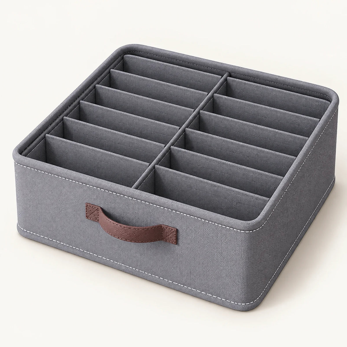 Grey drawer organizer with 14 compartments