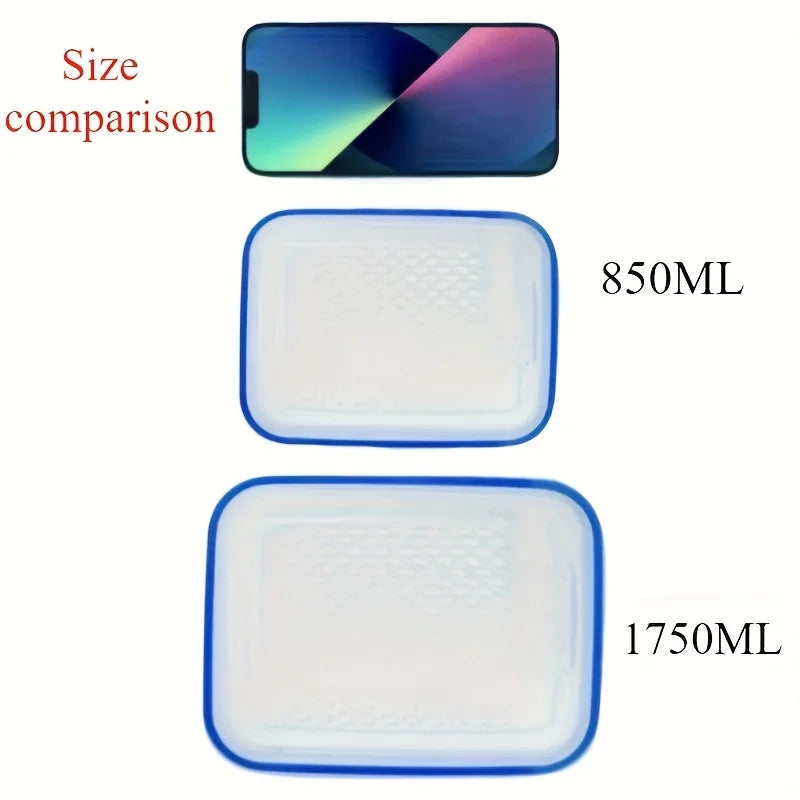 Food storage container capacity comparison showing 850 ml and 1750 ml sizes