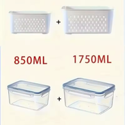 Blue 4-piece airtight food storage container set with removable drain baskets