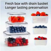 Gray 6-piece airtight food storage container set with removable drain baskets