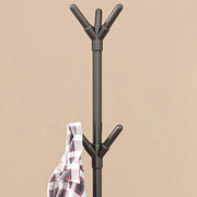 Close-up of the upper hooks on a black coat rack