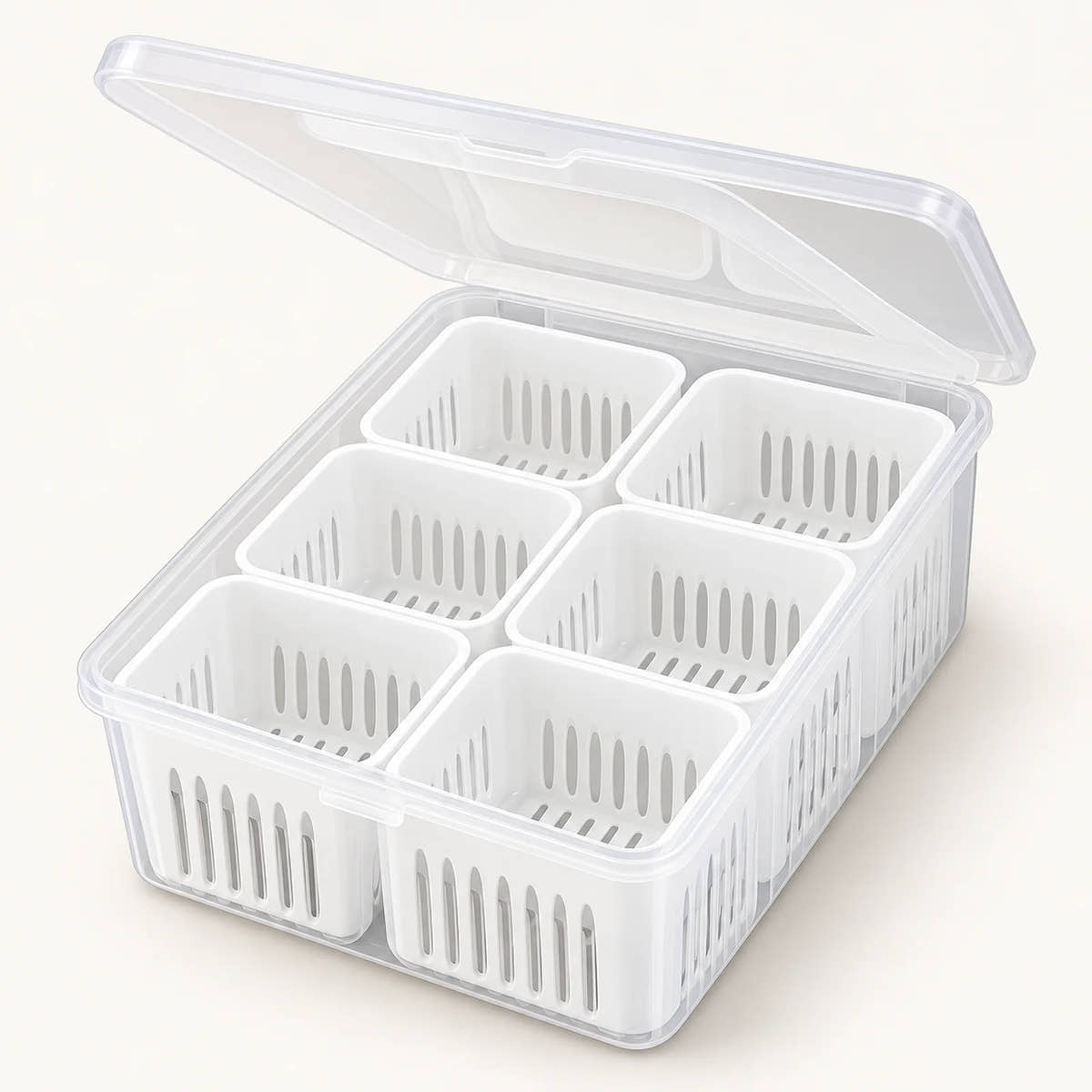 Ventilated Refrigerator Produce Box on a warm off-white background with a soft natural shadow.