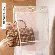 Breathable mesh handbag organizer holding a brown purse