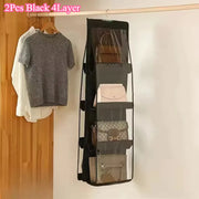 Alternate view of hanging handbag organizer with clear compartments