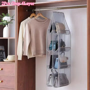 Alternate view of hanging handbag organizer with clear compartments