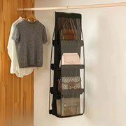 Alternate view of hanging handbag organizer with clear compartments