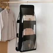 Alternate view of hanging handbag organizer with clear compartments