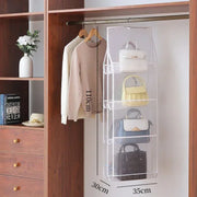 Alternate view of hanging handbag organizer with clear compartments