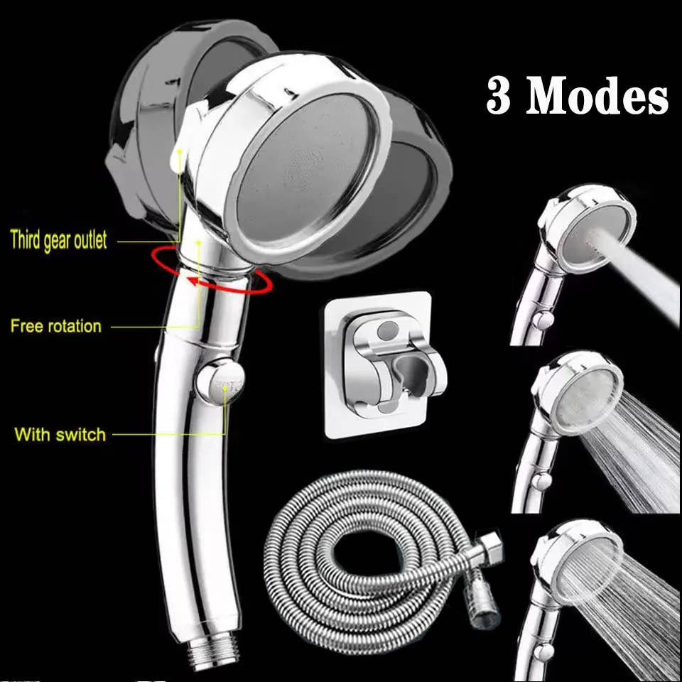 Essentials House High Pressure Shower Head Set With Hose and Holder Gold 3 Modes Large Flow Rainfall Handheld Shower Faucet