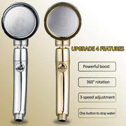 Essentials House High Pressure Shower Head Set With Hose and Holder Gold 3 Modes Large Flow Rainfall Handheld Shower Faucet