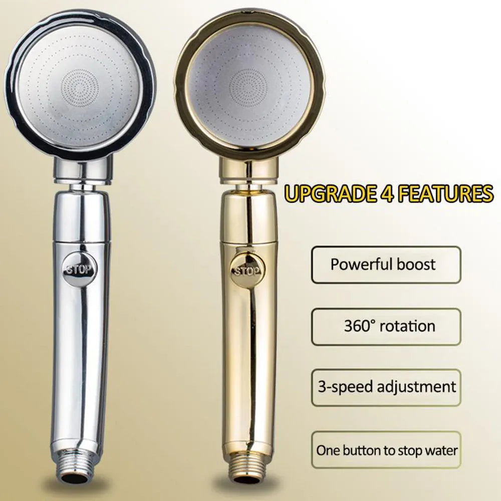 Essentials House High Pressure Shower Head Set With Hose and Holder Gold 3 Modes Large Flow Rainfall Handheld Shower Faucet