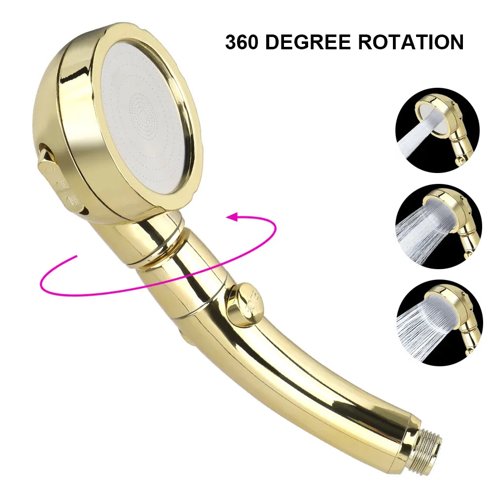 Essentials House High Pressure Shower Head Set With Hose and Holder Gold 3 Modes Large Flow Rainfall Handheld Shower Faucet