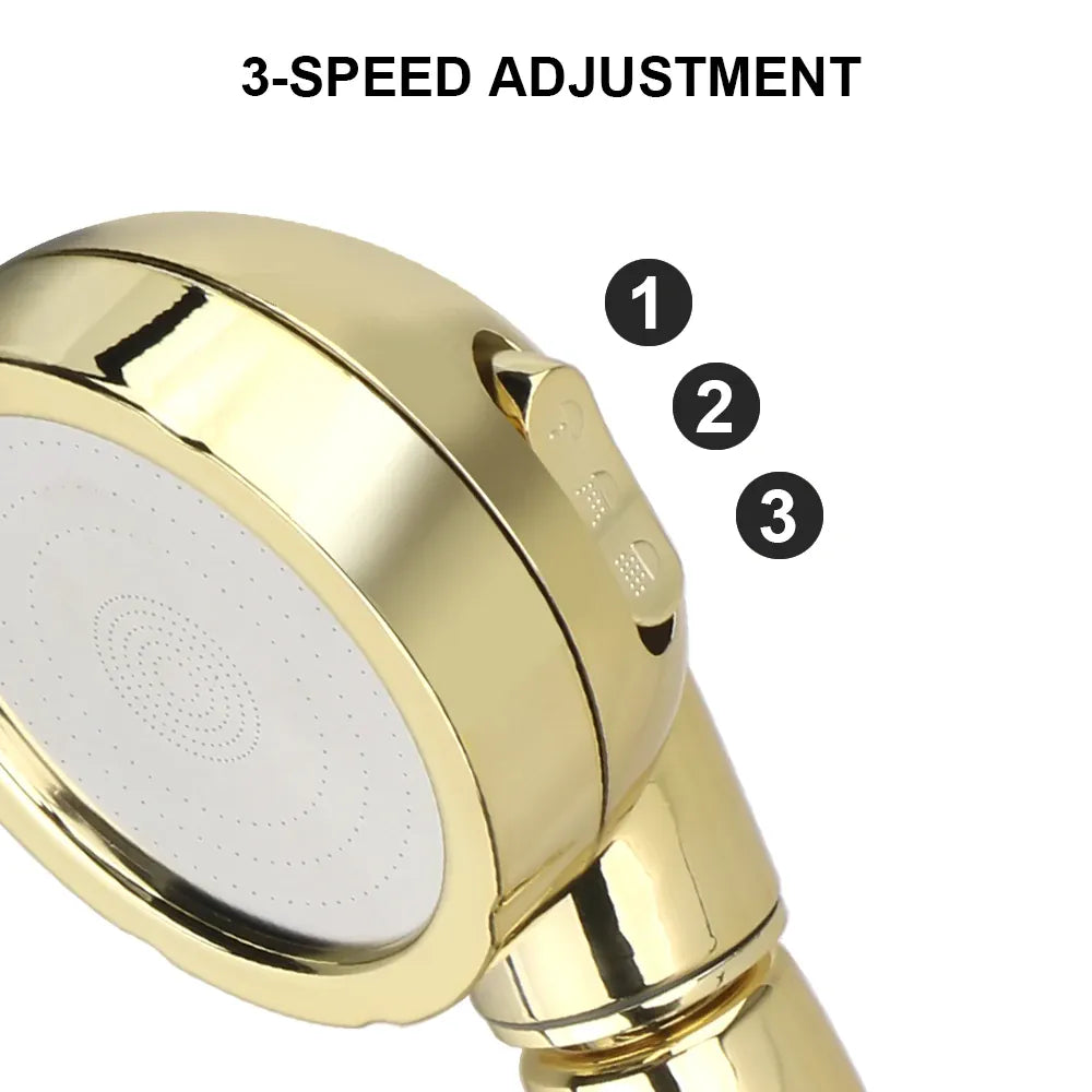 Essentials House High Pressure Shower Head Set With Hose and Holder Gold 3 Modes Large Flow Rainfall Handheld Shower Faucet