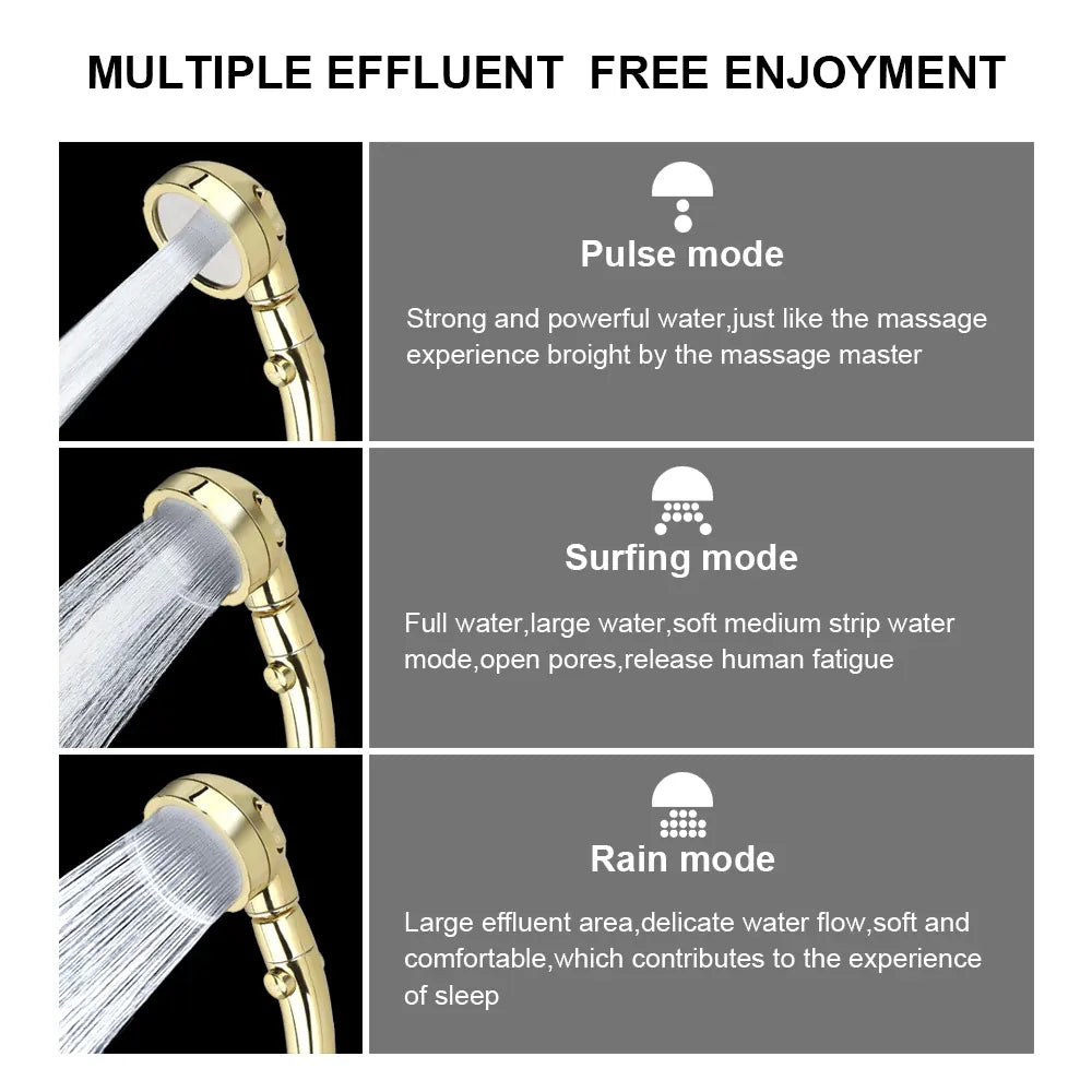 Essentials House High Pressure Shower Head Set With Hose and Holder Gold 3 Modes Large Flow Rainfall Handheld Shower Faucet
