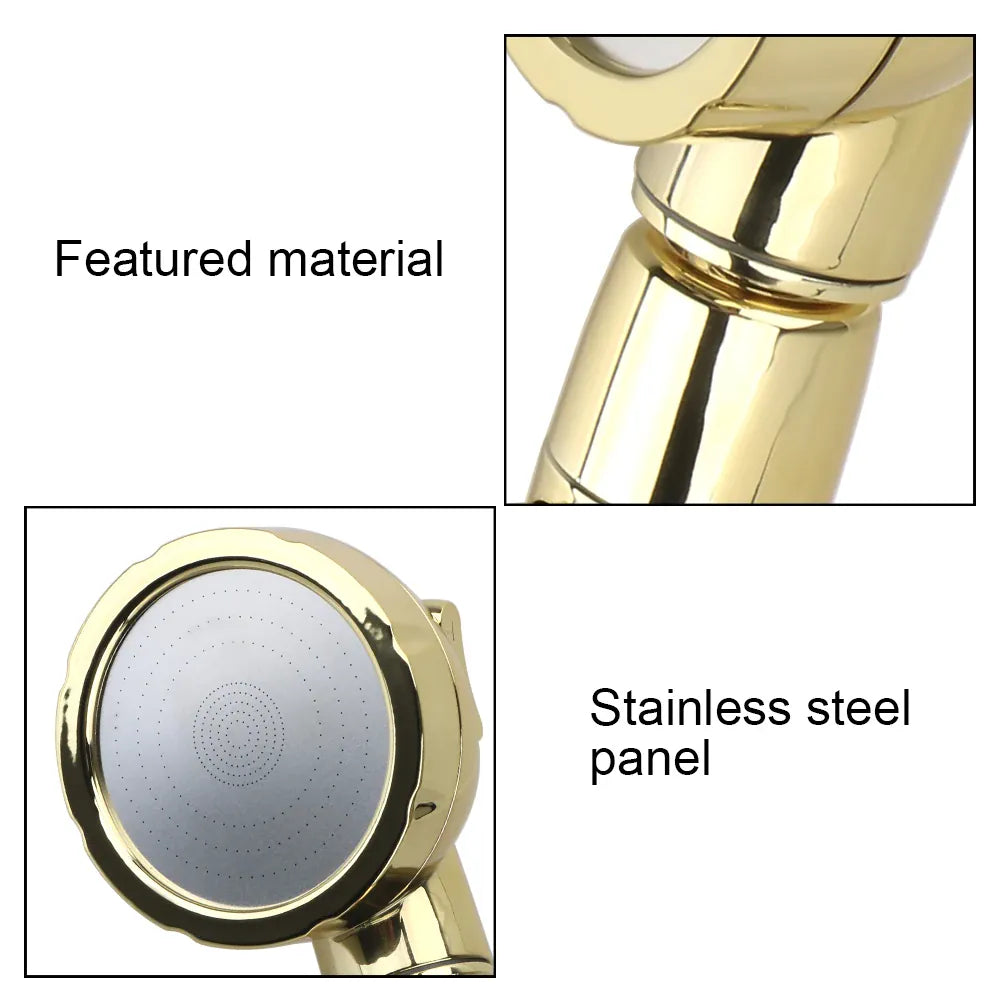 Essentials House High Pressure Shower Head Set With Hose and Holder Gold 3 Modes Large Flow Rainfall Handheld Shower Faucet