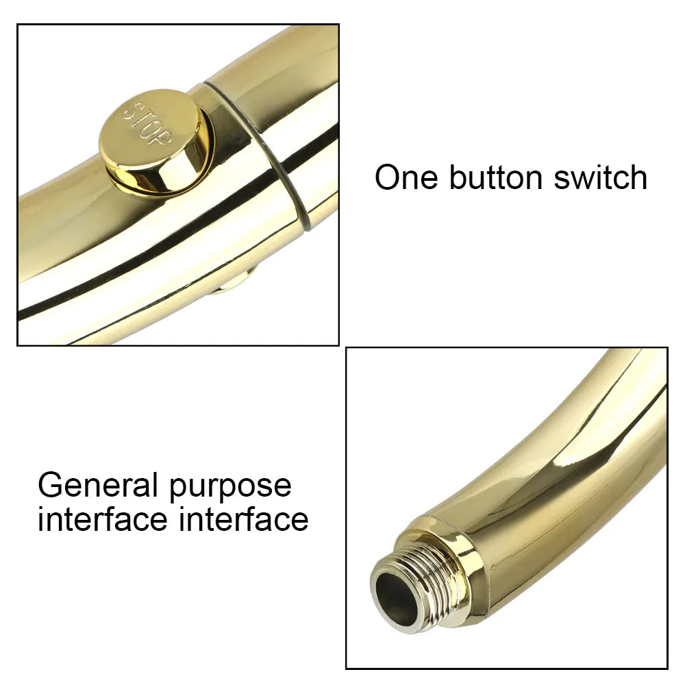 Essentials House High Pressure Shower Head Set With Hose and Holder Gold 3 Modes Large Flow Rainfall Handheld Shower Faucet