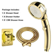 Essentials House Gold Set High Pressure Shower Head Set With Hose and Holder Gold 3 Modes Large Flow Rainfall Handheld Shower
